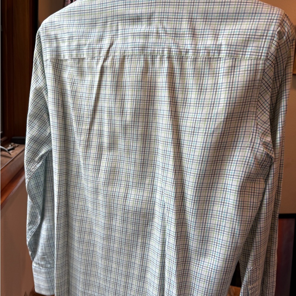 Bachrach White Button-Up Shirt with Blue & Green Windowpane - Picture 4 of 4